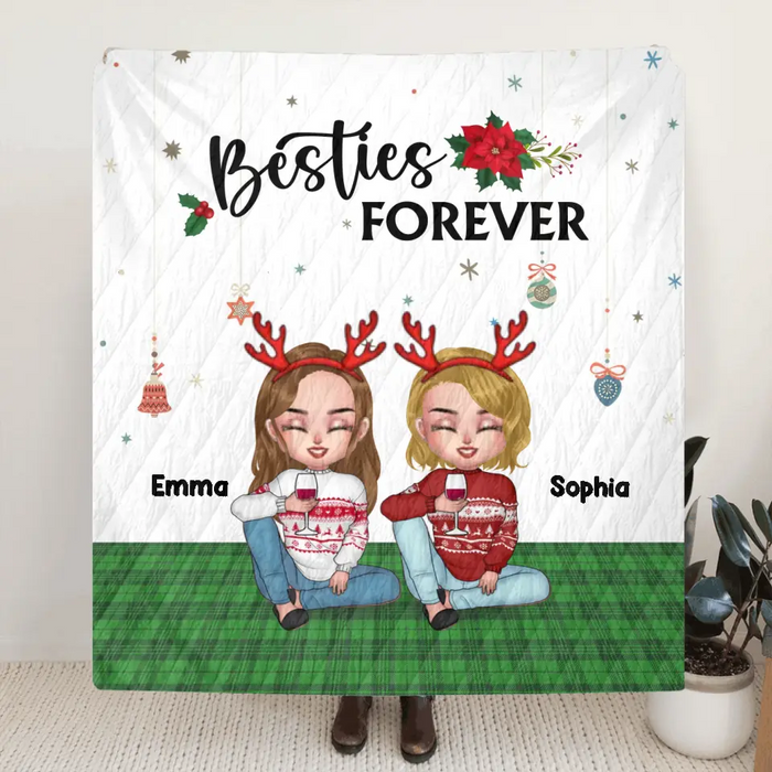 Personalized Besties Forever Pillow Cover/Fleece Throw Blanket/Quilt - Up to 5 People - Gift Idea For Friends/ Sisters