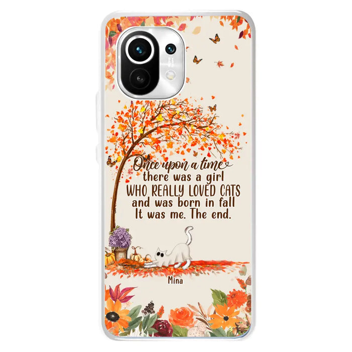 Personalized Cat & Fall Phone Case - Up to 6 Cats - Autumn Gift For Cat Lover - There Was A Girl Who Really Loved Cats And Was Born In Fall - Case For Xiaomi/Oppo/Huawei
