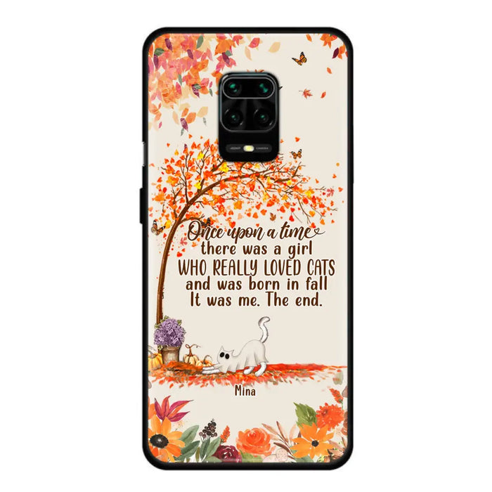 Personalized Cat & Fall Phone Case - Up to 6 Cats - Autumn Gift For Cat Lover - There Was A Girl Who Really Loved Cats And Was Born In Fall - Case For Xiaomi/Oppo/Huawei