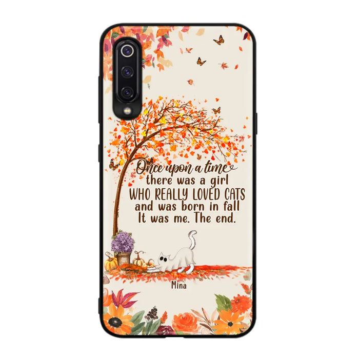Personalized Cat & Fall Phone Case - Up to 6 Cats - Autumn Gift For Cat Lover - There Was A Girl Who Really Loved Cats And Was Born In Fall - Case For Xiaomi/Oppo/Huawei
