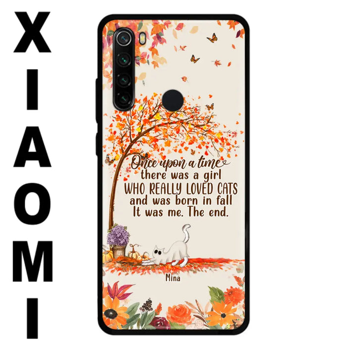 Personalized Cat & Fall Phone Case - Up to 6 Cats - Autumn Gift For Cat Lover - There Was A Girl Who Really Loved Cats And Was Born In Fall - Case For Xiaomi/Oppo/Huawei