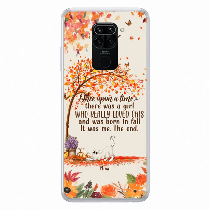 Personalized Cat & Fall Phone Case - Up to 6 Cats - Autumn Gift For Cat Lover - There Was A Girl Who Really Loved Cats And Was Born In Fall - Case For Xiaomi/Oppo/Huawei