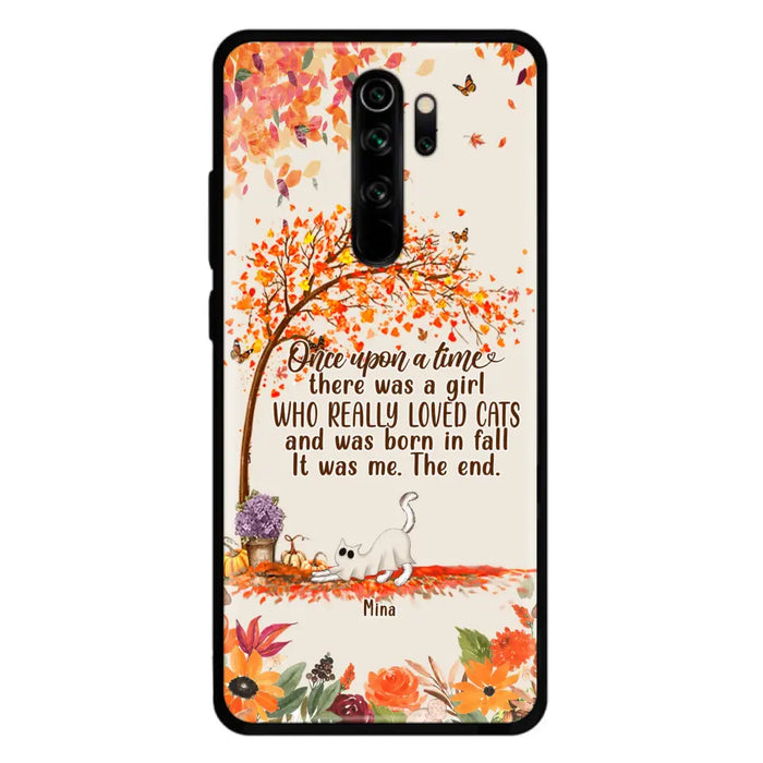 Personalized Cat & Fall Phone Case - Up to 6 Cats - Autumn Gift For Cat Lover - There Was A Girl Who Really Loved Cats And Was Born In Fall - Case For Xiaomi/Oppo/Huawei