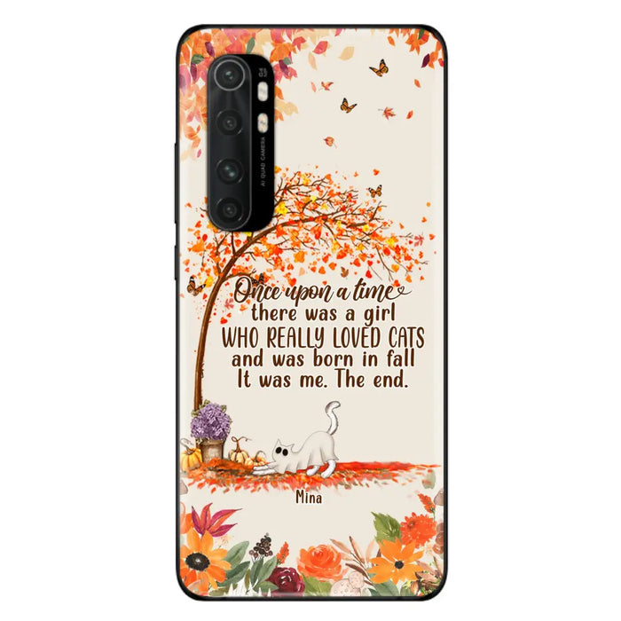 Personalized Cat & Fall Phone Case - Up to 6 Cats - Autumn Gift For Cat Lover - There Was A Girl Who Really Loved Cats And Was Born In Fall - Case For Xiaomi/Oppo/Huawei