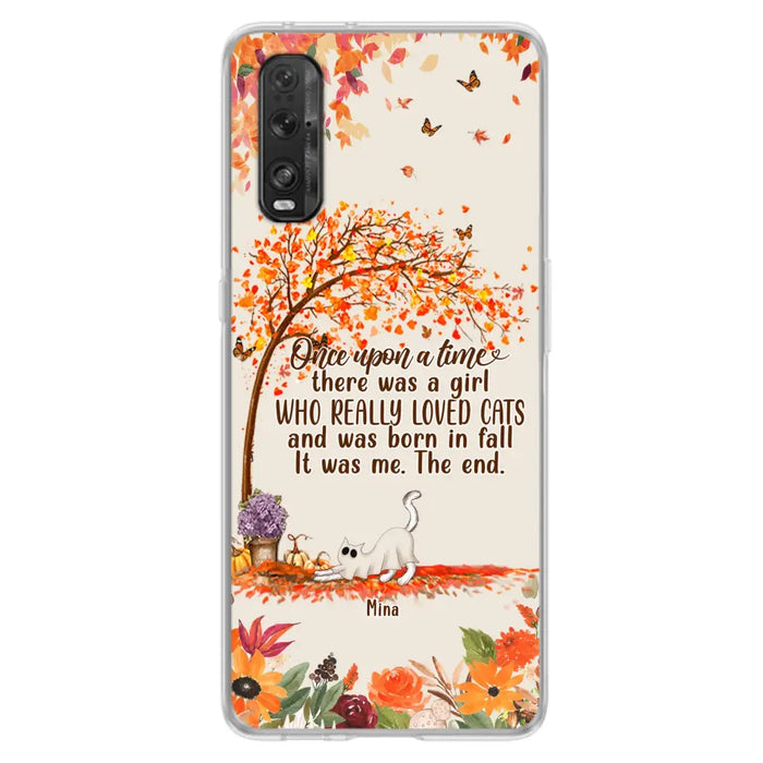 Personalized Cat & Fall Phone Case - Up to 6 Cats - Autumn Gift For Cat Lover - There Was A Girl Who Really Loved Cats And Was Born In Fall - Case For Xiaomi/Oppo/Huawei