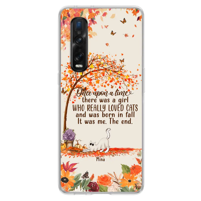 Personalized Cat & Fall Phone Case - Up to 6 Cats - Autumn Gift For Cat Lover - There Was A Girl Who Really Loved Cats And Was Born In Fall - Case For Xiaomi/Oppo/Huawei