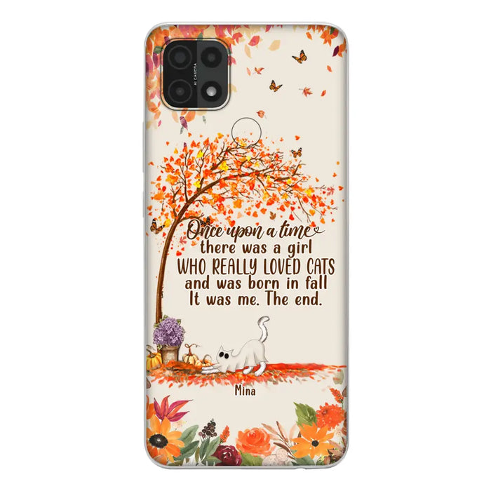 Personalized Cat & Fall Phone Case - Up to 6 Cats - Autumn Gift For Cat Lover - There Was A Girl Who Really Loved Cats And Was Born In Fall - Case For Xiaomi/Oppo/Huawei