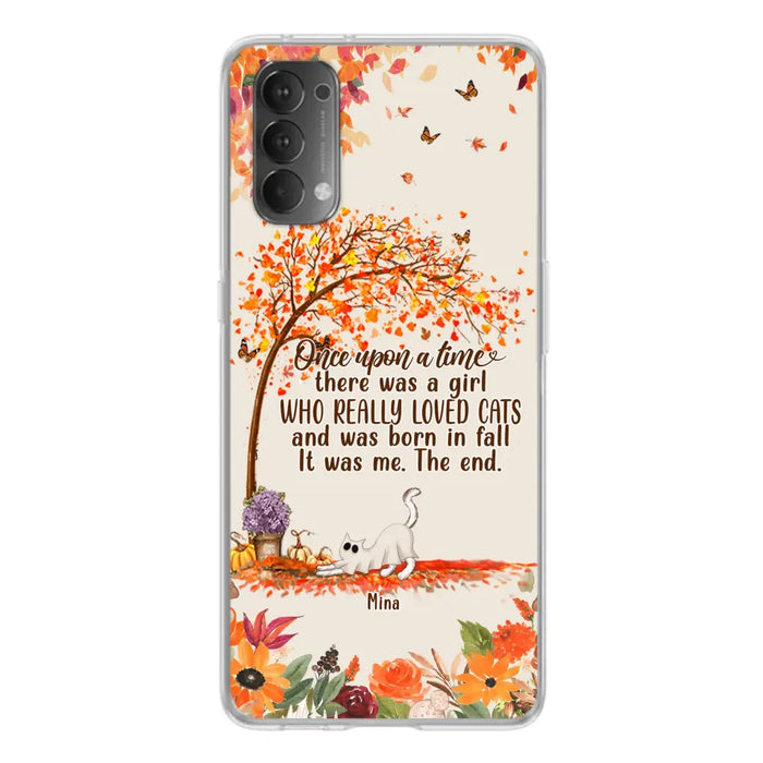Personalized Cat & Fall Phone Case - Up to 6 Cats - Autumn Gift For Cat Lover - There Was A Girl Who Really Loved Cats And Was Born In Fall - Case For Xiaomi/Oppo/Huawei