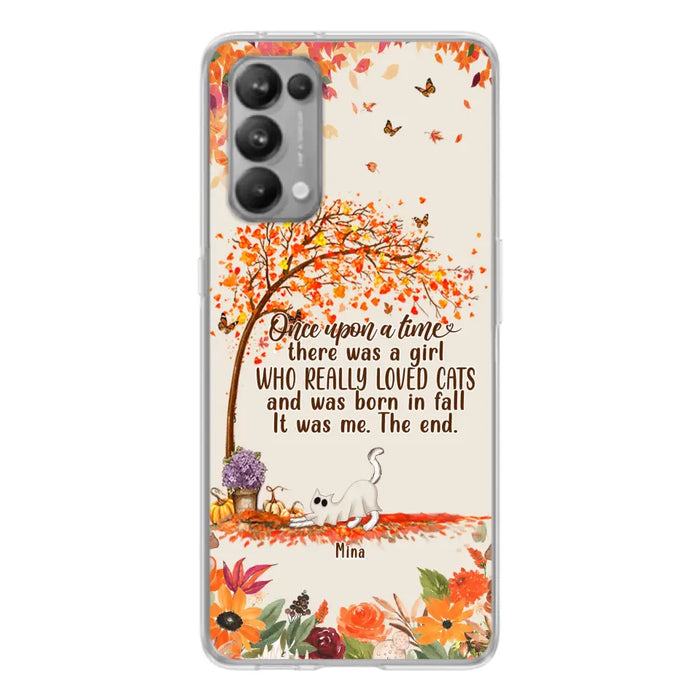 Personalized Cat & Fall Phone Case - Up to 6 Cats - Autumn Gift For Cat Lover - There Was A Girl Who Really Loved Cats And Was Born In Fall - Case For Xiaomi/Oppo/Huawei