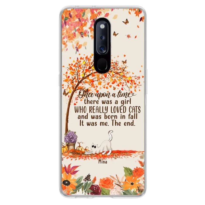 Personalized Cat & Fall Phone Case - Up to 6 Cats - Autumn Gift For Cat Lover - There Was A Girl Who Really Loved Cats And Was Born In Fall - Case For Xiaomi/Oppo/Huawei