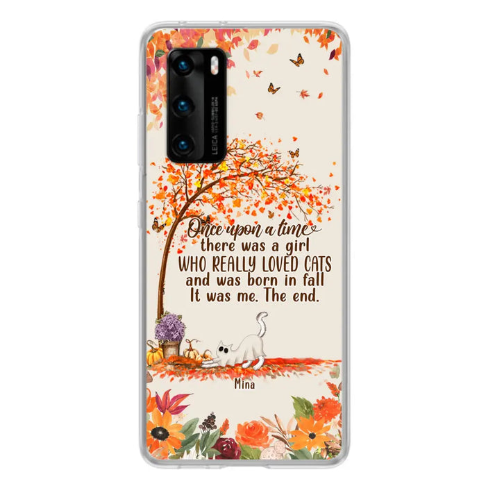 Personalized Cat & Fall Phone Case - Up to 6 Cats - Autumn Gift For Cat Lover - There Was A Girl Who Really Loved Cats And Was Born In Fall - Case For Xiaomi/Oppo/Huawei