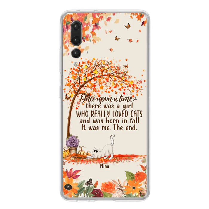 Personalized Cat & Fall Phone Case - Up to 6 Cats - Autumn Gift For Cat Lover - There Was A Girl Who Really Loved Cats And Was Born In Fall - Case For Xiaomi/Oppo/Huawei