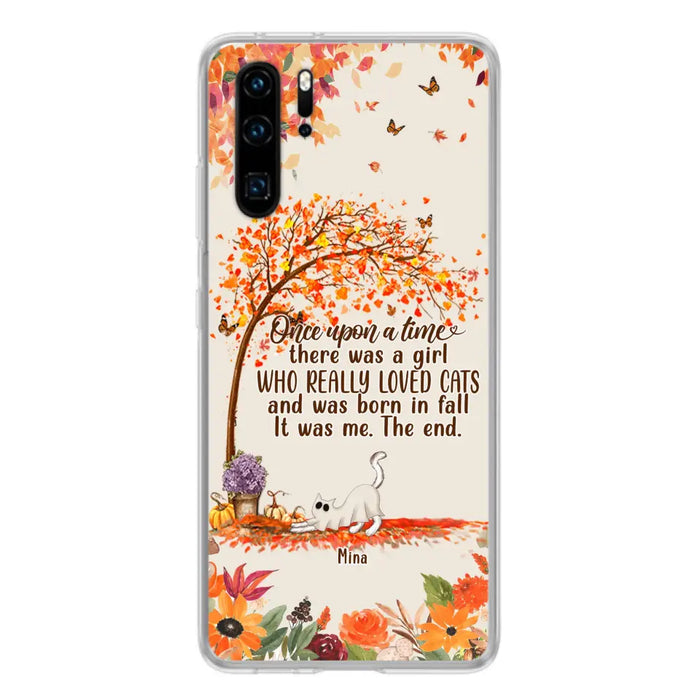 Personalized Cat & Fall Phone Case - Up to 6 Cats - Autumn Gift For Cat Lover - There Was A Girl Who Really Loved Cats And Was Born In Fall - Case For Xiaomi/Oppo/Huawei