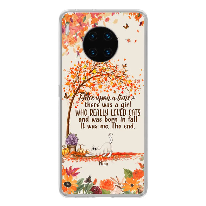 Personalized Cat & Fall Phone Case - Up to 6 Cats - Autumn Gift For Cat Lover - There Was A Girl Who Really Loved Cats And Was Born In Fall - Case For Xiaomi/Oppo/Huawei