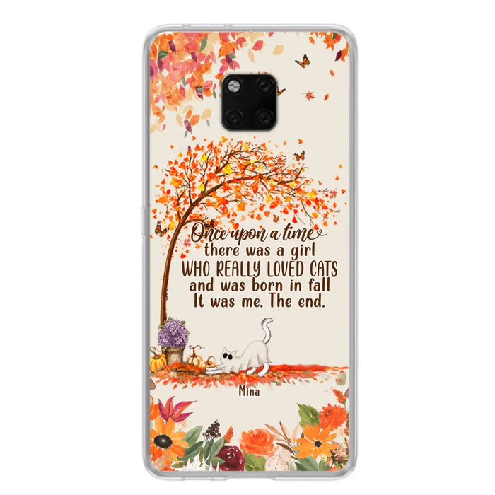Personalized Cat & Fall Phone Case - Up to 6 Cats - Autumn Gift For Cat Lover - There Was A Girl Who Really Loved Cats And Was Born In Fall - Case For Xiaomi/Oppo/Huawei