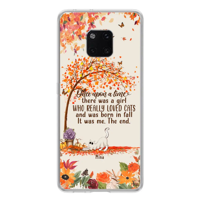Personalized Cat & Fall Phone Case - Up to 6 Cats - Autumn Gift For Cat Lover - There Was A Girl Who Really Loved Cats And Was Born In Fall - Case For Xiaomi/Oppo/Huawei