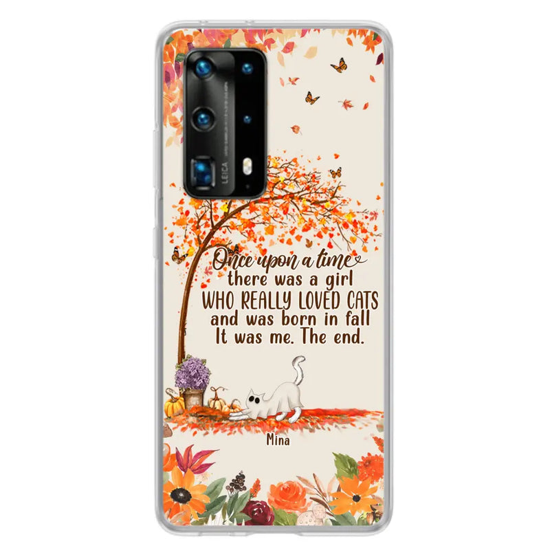 Personalized Cat & Fall Phone Case - Up to 6 Cats - Autumn Gift For Cat Lover - There Was A Girl Who Really Loved Cats And Was Born In Fall - Case For Xiaomi/Oppo/Huawei