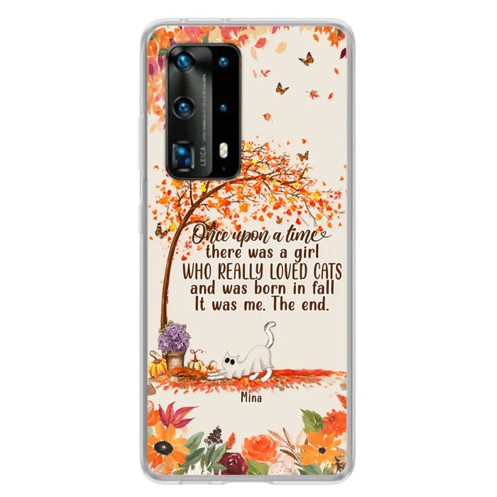 Personalized Cat & Fall Phone Case - Up to 6 Cats - Autumn Gift For Cat Lover - There Was A Girl Who Really Loved Cats And Was Born In Fall - Case For Xiaomi/Oppo/Huawei