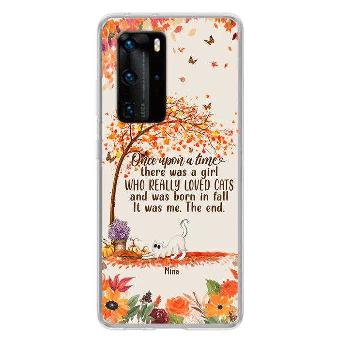 Personalized Cat & Fall Phone Case - Up to 6 Cats - Autumn Gift For Cat Lover - There Was A Girl Who Really Loved Cats And Was Born In Fall - Case For Xiaomi/Oppo/Huawei