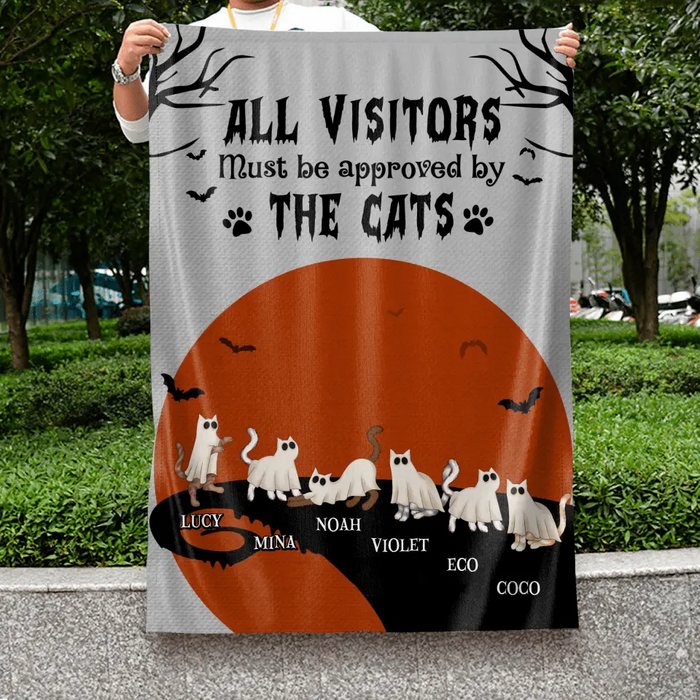 Personalized Halloween Cat Flag Sign - Gift Idea For Cat Lovers - Up to 6 Cats - All Visitors Must Be Approved By The Cats