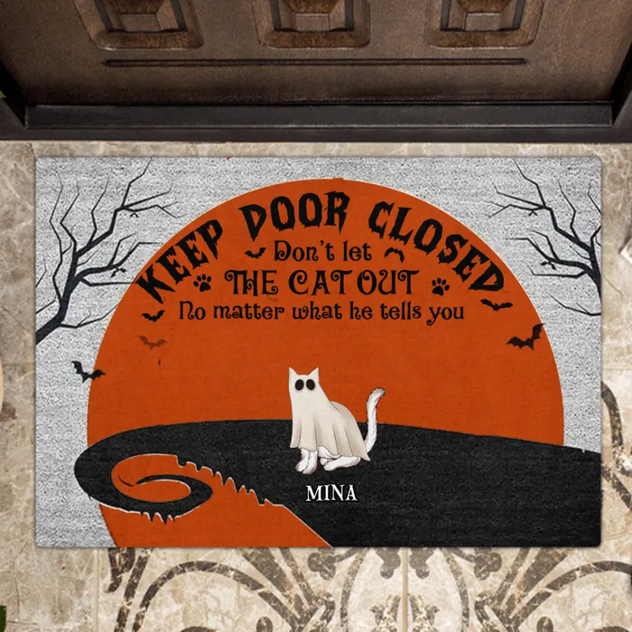 Personalized Halloween Cat Boo Doormat - Up to 6 Cats - Gift Idea For Cat Lovers - Keep Door Closed Don't Let The Cats Out