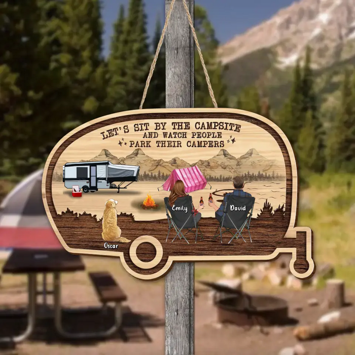 Personalized Camping Wooden Sign - Couple With Up to 4 Pets - Gift Idea For Family/Camping Lovers