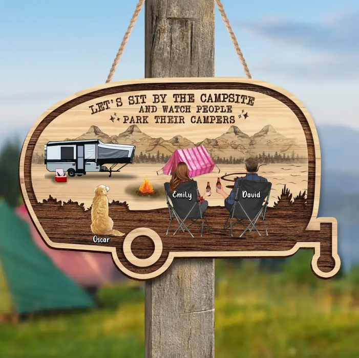 Personalized Camping Wooden Sign - Couple With Up to 4 Pets - Gift Idea For Family/Camping Lovers