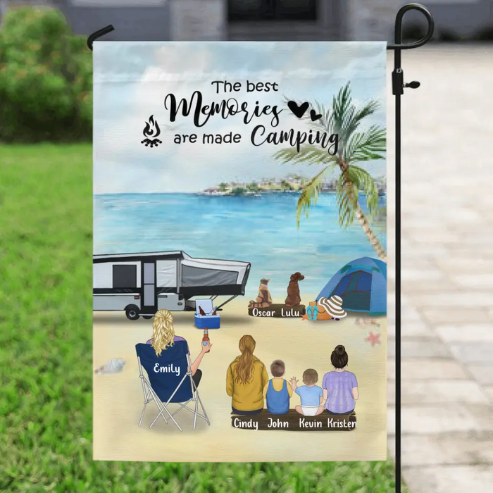 Personalized Beach Camping Garden Flag - Single Man/Woman with up to 4 Kids and 2 Pets - The Ocean Is Calling - 1CTOH9