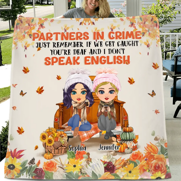 Personalized Friend Fleece Throw Blanket & Quilt - Gift Idea for Friends/Besties/Sisters - Partners In Crime