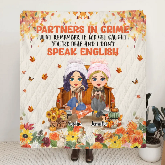 Personalized Friend Fleece Throw Blanket & Quilt - Gift Idea for Friends/Besties/Sisters - Partners In Crime