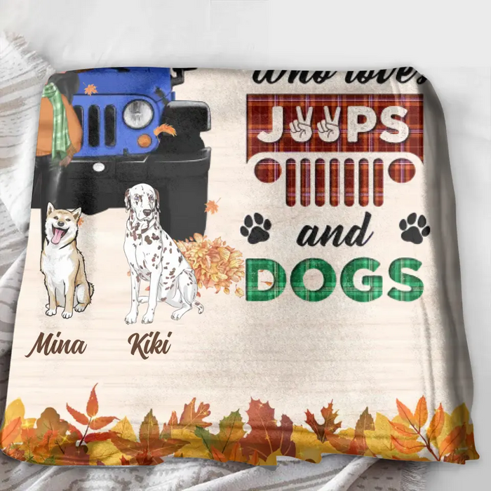 Personalized Off-road Autumn Girl Fleece Throw Blanket/Quilt - Gift Idea For Girl/Dog Lovers - Up to 3 Dogs - Just A Girl