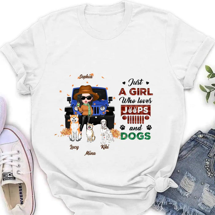 Personalized Off-road Autumn Girl Shirt/Hoodie - Gift Idea For Girl/Dog Lovers - Up to 3 Dogs