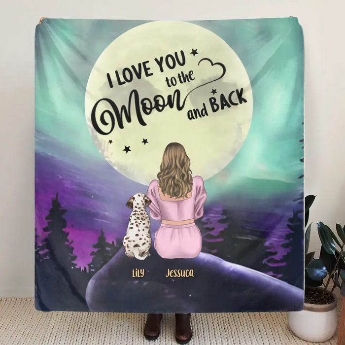 Personalized Memorial Pet Mom Fleece Throw Blanket & Quilt - Gift Idea For Dog/Cat Owners - I Love You To The Moon And Back