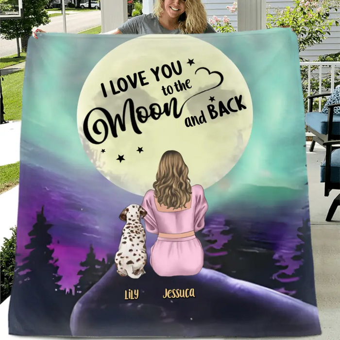 Personalized Memorial Pet Mom Fleece Throw Blanket & Quilt - Gift Idea For Dog/Cat Owners - I Love You To The Moon And Back