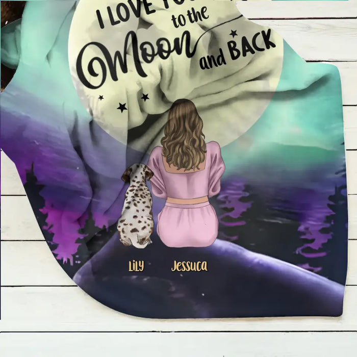 Personalized Memorial Pet Mom Fleece Throw Blanket & Quilt - Gift Idea For Dog/Cat Owners - I Love You To The Moon And Back