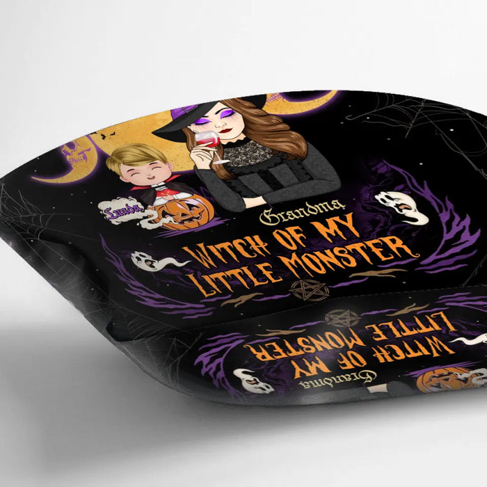 Personalized Grandma & Grandkid Witch Pillow Cover  - Halloween Gift For Grandkid - Up to 4 Kids - I Am Witch Of My Little Monsters