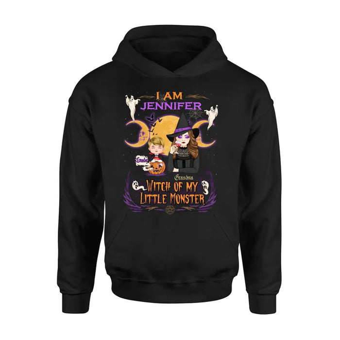 Personalized Grandma & Grandkid Witch Shirt/Hoodie - Halloween Gift For Grandkid - Up to 4 Kids - I Am Witch Of My Little Monsters