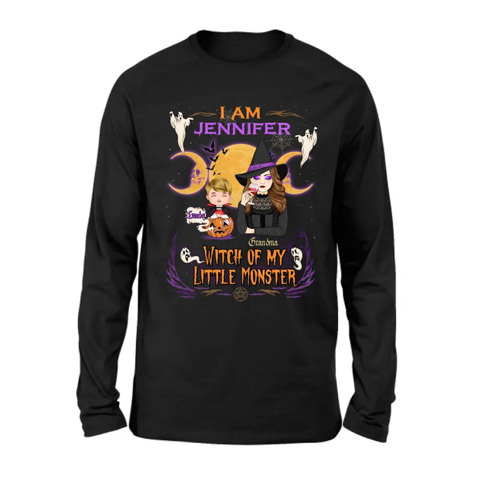 Personalized Grandma & Grandkid Witch Shirt/Hoodie - Halloween Gift For Grandkid - Up to 4 Kids - I Am Witch Of My Little Monsters