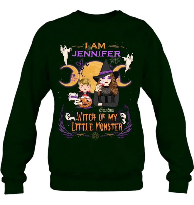 Personalized Grandma & Grandkid Witch Shirt/Hoodie - Halloween Gift For Grandkid - Up to 4 Kids - I Am Witch Of My Little Monsters