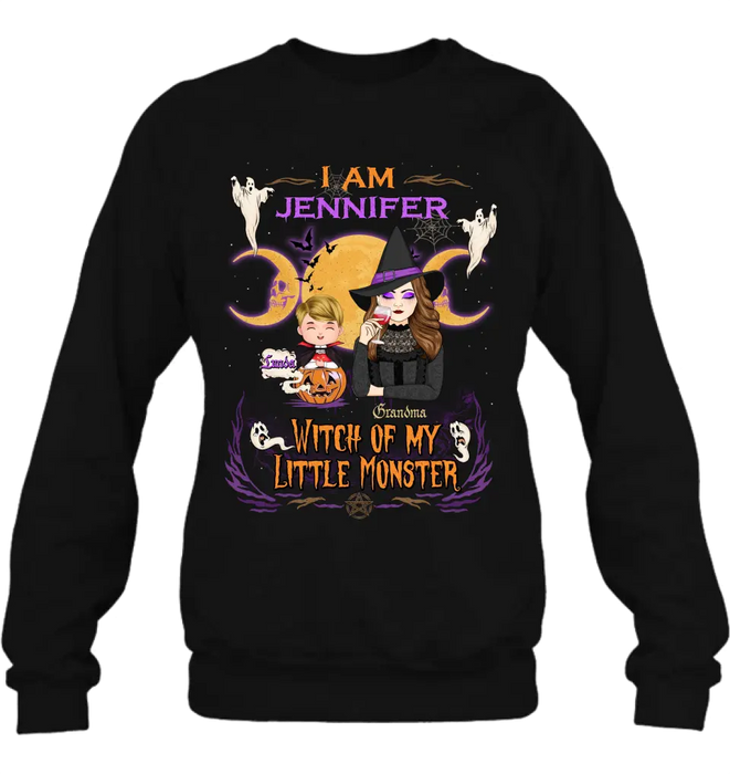Personalized Grandma & Grandkid Witch Shirt/Hoodie - Halloween Gift For Grandkid - Up to 4 Kids - I Am Witch Of My Little Monsters