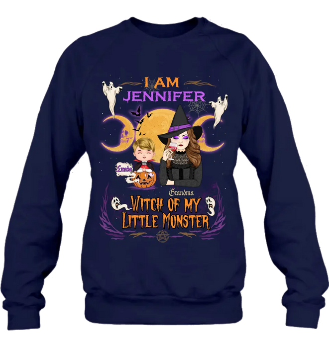 Personalized Grandma & Grandkid Witch Shirt/Hoodie - Halloween Gift For Grandkid - Up to 4 Kids - I Am Witch Of My Little Monsters