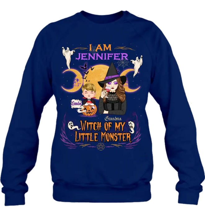 Personalized Grandma & Grandkid Witch Shirt/Hoodie - Halloween Gift For Grandkid - Up to 4 Kids - I Am Witch Of My Little Monsters