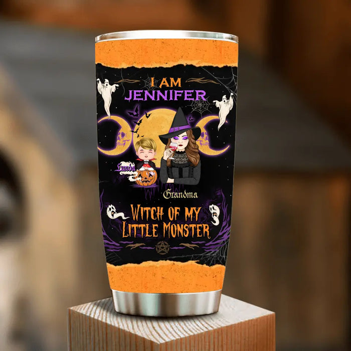 Personalized Grandma & Grandkid Witch Tumbler - Halloween Gift For Grandkid - Up to 4 Kids - I Am Witch Of My Little Monsters
