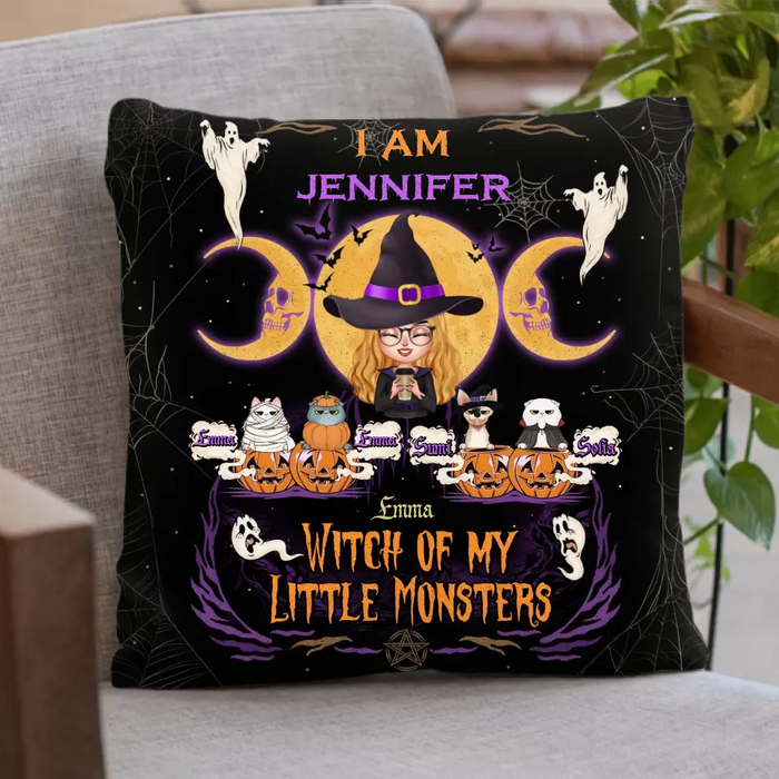 Personalized Grandma & Pet Witch Pillow Cover  - Halloween Gift For Grandma/Pet Lovers - Up to 4 Pets - I Am Witch Of My Little Monsters