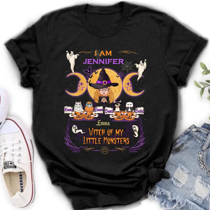 Personalized Grandma & Pet Witch Shirt/Hoodie - Halloween Gift For Grandma/Pet Lovers - Up to 4 Pets - I Am Witch Of My Little Monsters