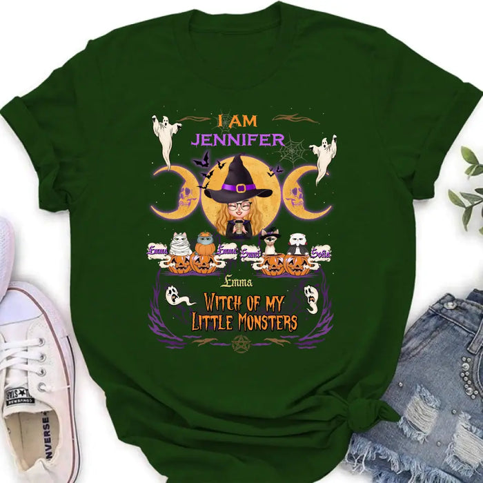 Personalized Grandma & Pet Witch Shirt/Hoodie - Halloween Gift For Grandma/Pet Lovers - Up to 4 Pets - I Am Witch Of My Little Monsters