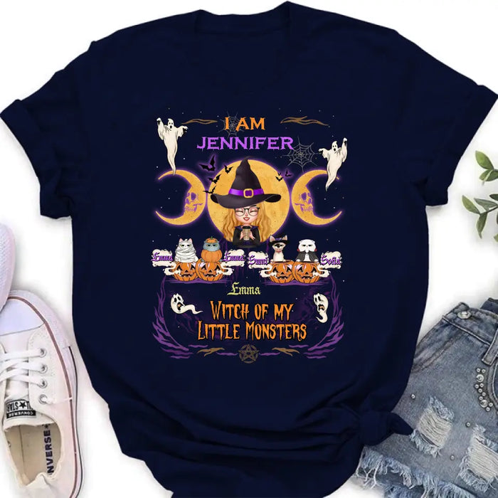 Personalized Grandma & Pet Witch Shirt/Hoodie - Halloween Gift For Grandma/Pet Lovers - Up to 4 Pets - I Am Witch Of My Little Monsters