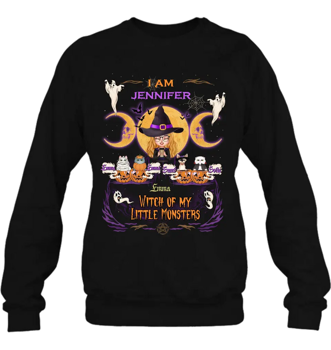 Personalized Grandma & Pet Witch Shirt/Hoodie - Halloween Gift For Grandma/Pet Lovers - Up to 4 Pets - I Am Witch Of My Little Monsters