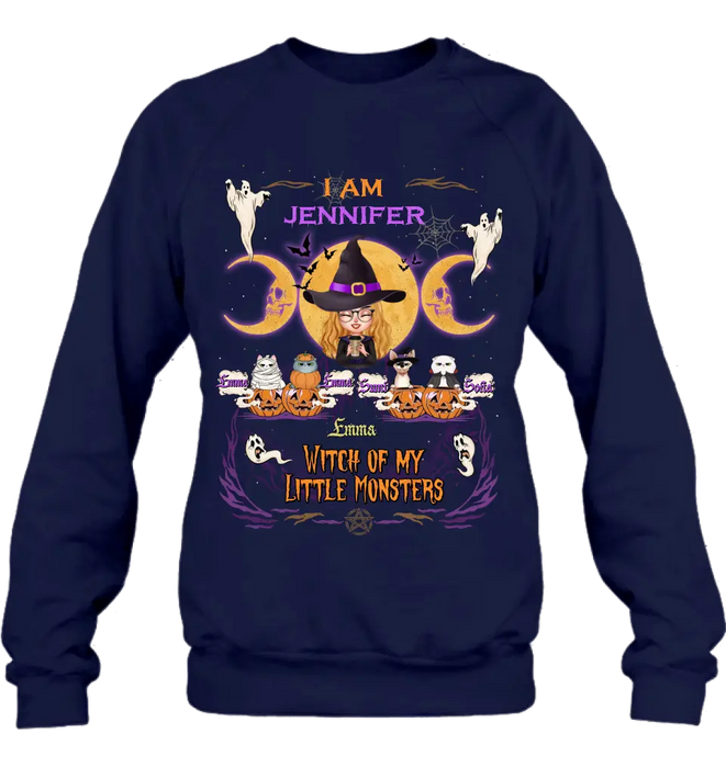 Personalized Grandma & Pet Witch Shirt/Hoodie - Halloween Gift For Grandma/Pet Lovers - Up to 4 Pets - I Am Witch Of My Little Monsters