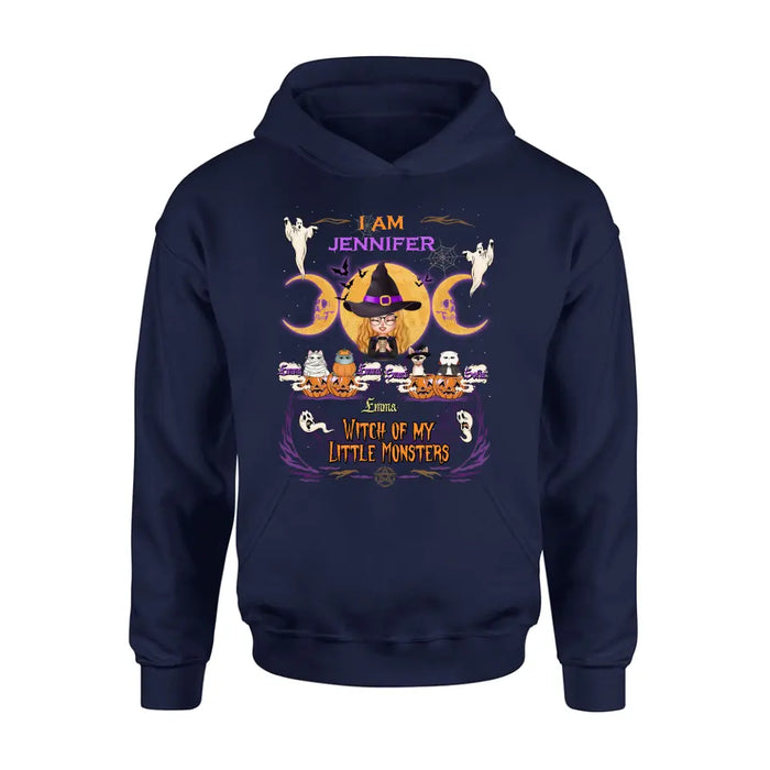 Personalized Grandma & Pet Witch Shirt/Hoodie - Halloween Gift For Grandma/Pet Lovers - Up to 4 Pets - I Am Witch Of My Little Monsters